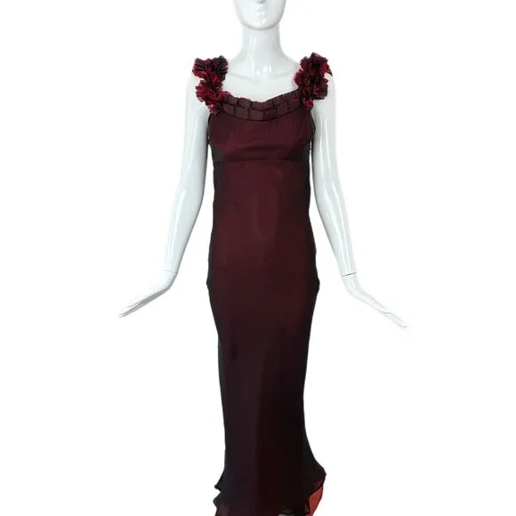 RICHARD TYLER COUTURE 1998 Vintage Silk Black + Red Gown Maxi Dress